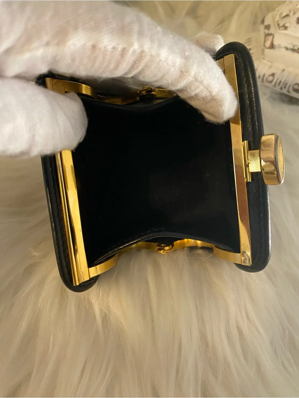 Dior Black Leather Coin Purse with Gold-Tone Logo Vintage beauty!